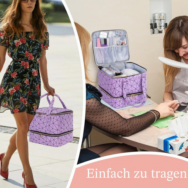 Uross Nagellack Organizer für 42 Nagellackflaschen und 1 LED-Nagellampe, Nagellack Aufbewahrung Tasc