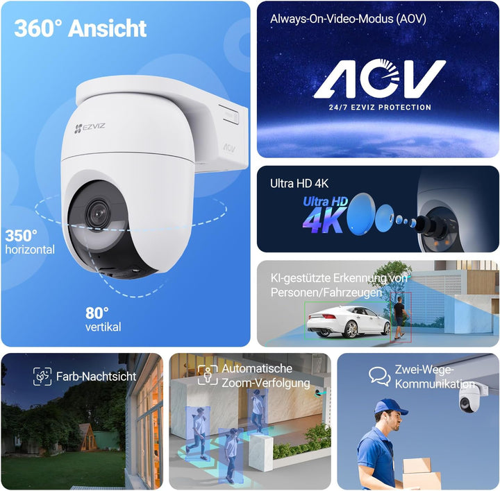 EZVIZ CB8 Lite 4K Überwachungskamera Aussen Akku Solar, 360° Schwenkbare WLAN Kamera Outdoor Kabello