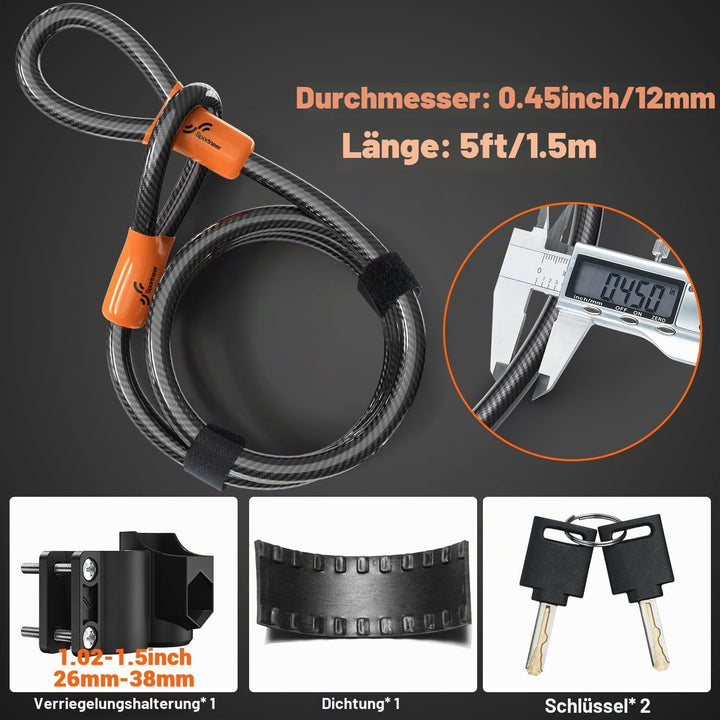 Sportneer Fahrradschloss - 17 mm Bügelschloss Schweres Fahrrad Bügelschloss mit 1,5m Kabel fürs Renn