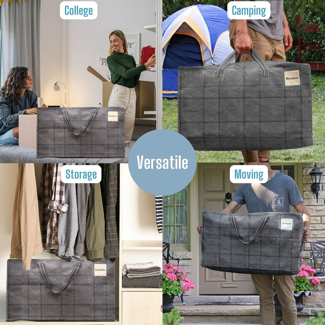 VENO 6er-Pack strapazierfähige grosse Aufbewahrungstasche mit Reissverschlüssen und Etikettentasche