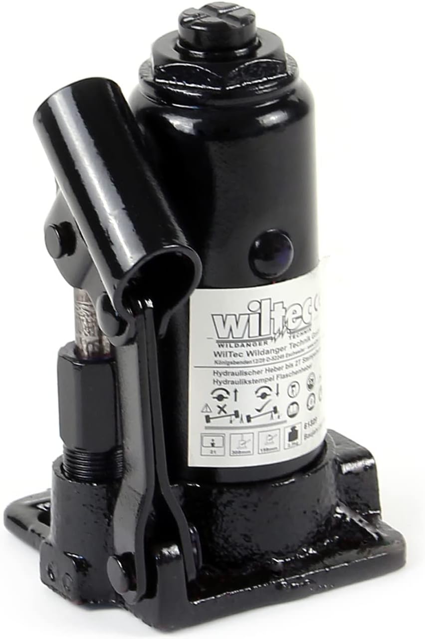 Wiltec Hydraulischer 2t Flaschen-Wagenheber, Stempelwagenheber mit Slow down Funktion, Autoheber 158
