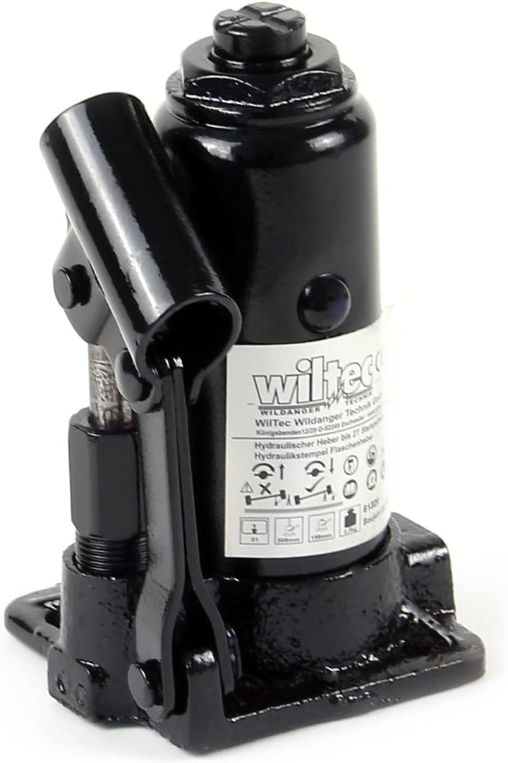 Wiltec Hydraulischer 2t Flaschen-Wagenheber, Stempelwagenheber mit Slow down Funktion, Autoheber 158