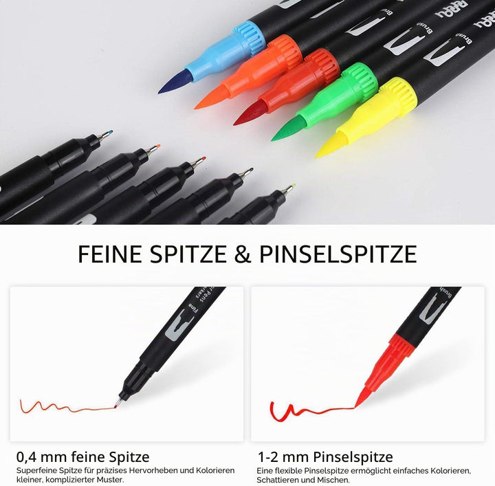 100 Farben Marker Set, Pinselstift Set Fasermaler, Aquarell Pinselstifte Marker Stift Set Doppelspit