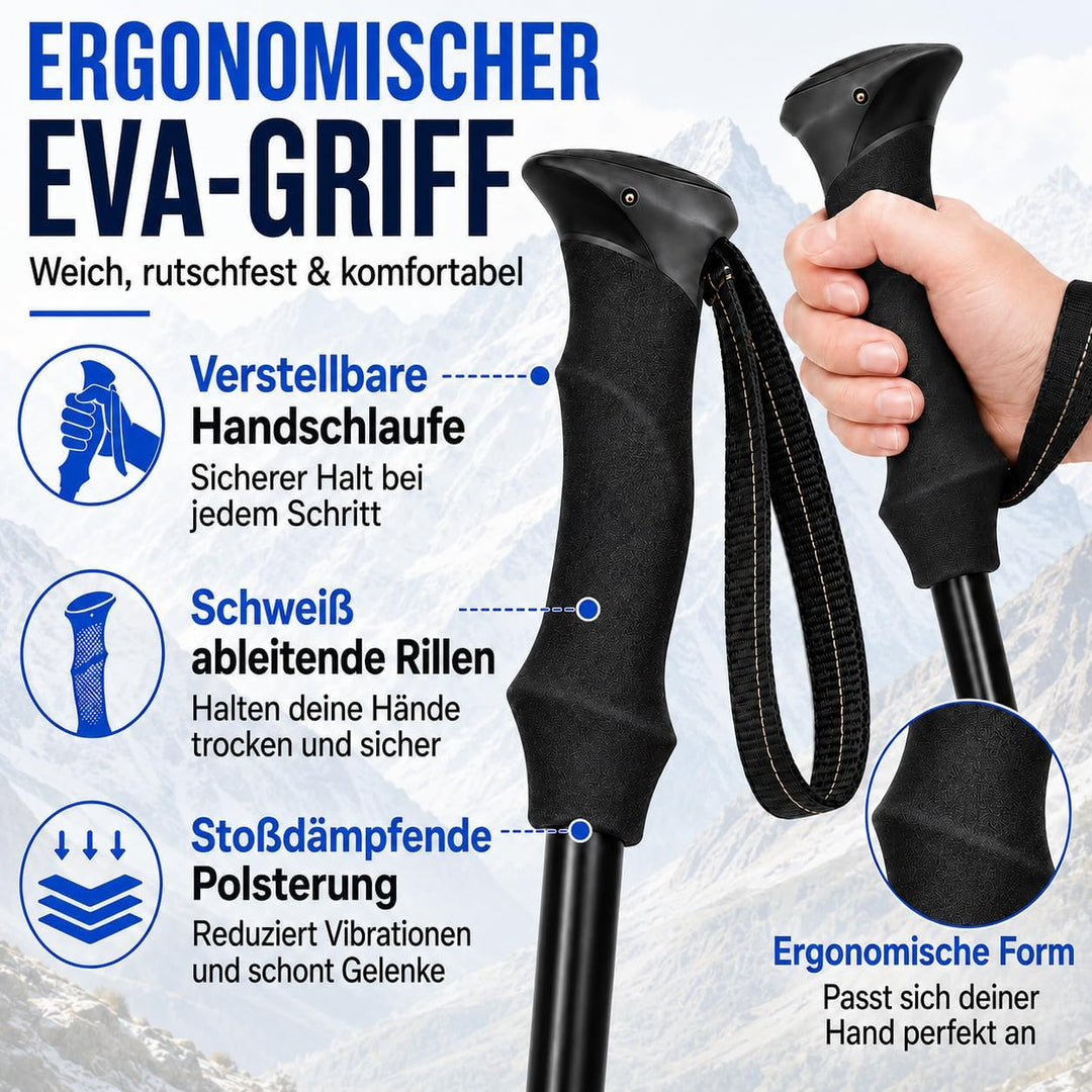 Wanderstöcke Faltbar, Nordic Walking stöcke Damen und Herren, Aluminium Trekkingstöcke Teleskop, Wan