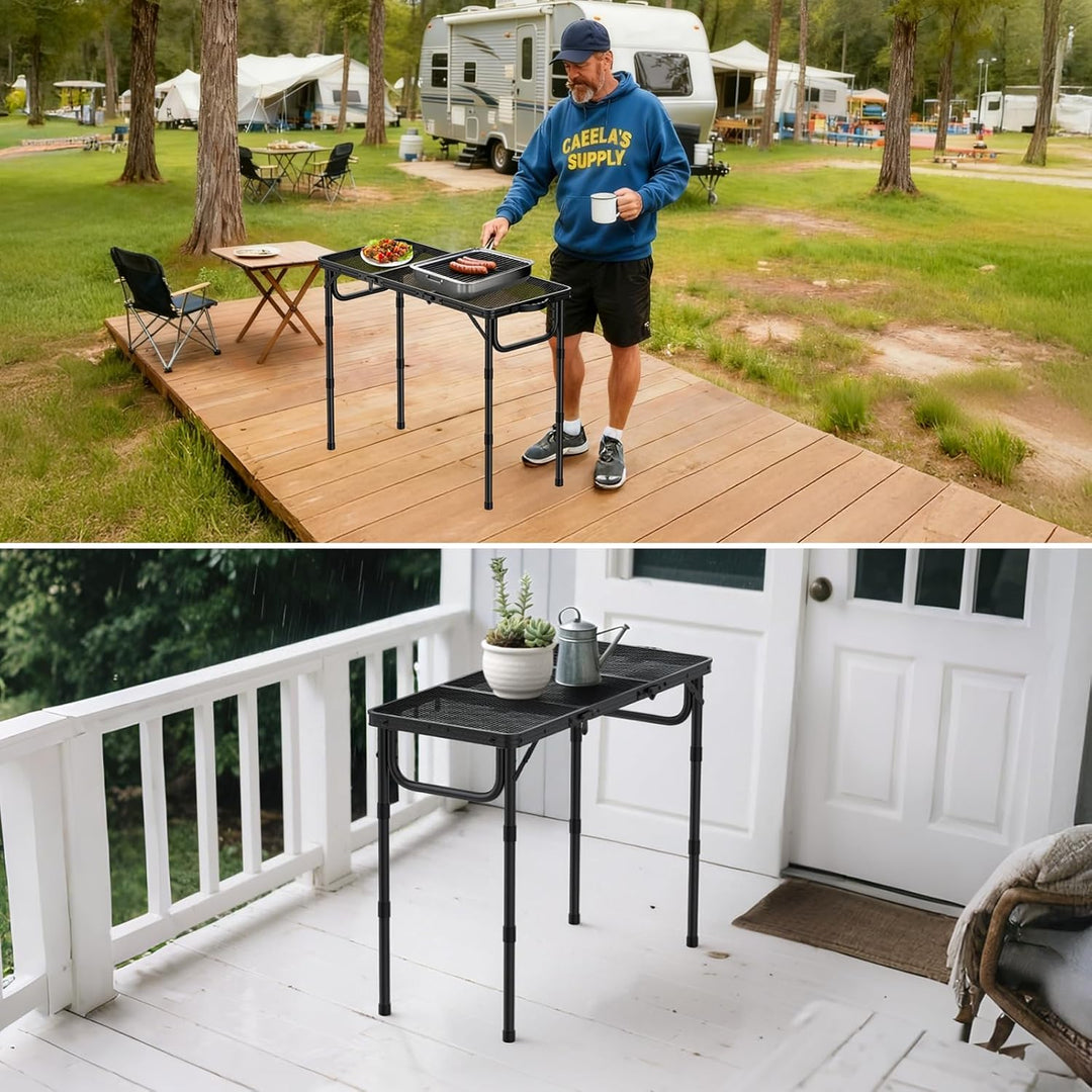 VINTEAM Campingtisch Klappbar 87x40cm - 3 Falten 3-Fach Höhenverstellbar, Aluminium Metallgitter Bei