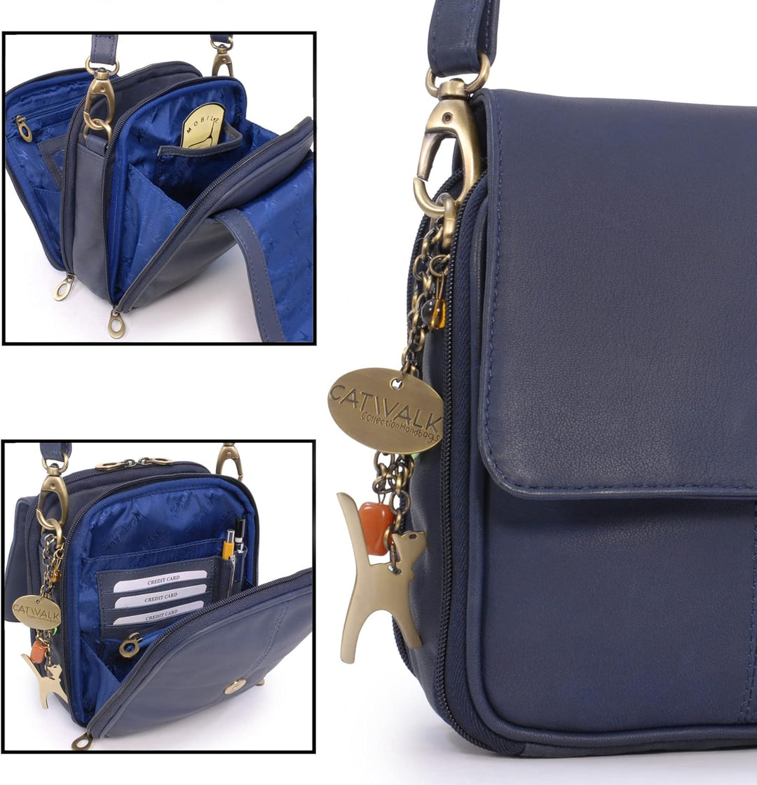 Catwalk Collection Handbags - Damen Leder Umhängetasche - Crossbody Bag/Handtasche Klein - Verstellb