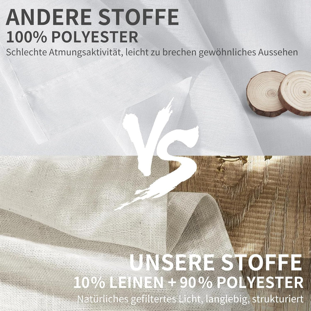 CUCRAF Leinen Scheibengardinen Halbtransparent Bistrogardine Fenstervorhang Gardine für Küche, Landh
