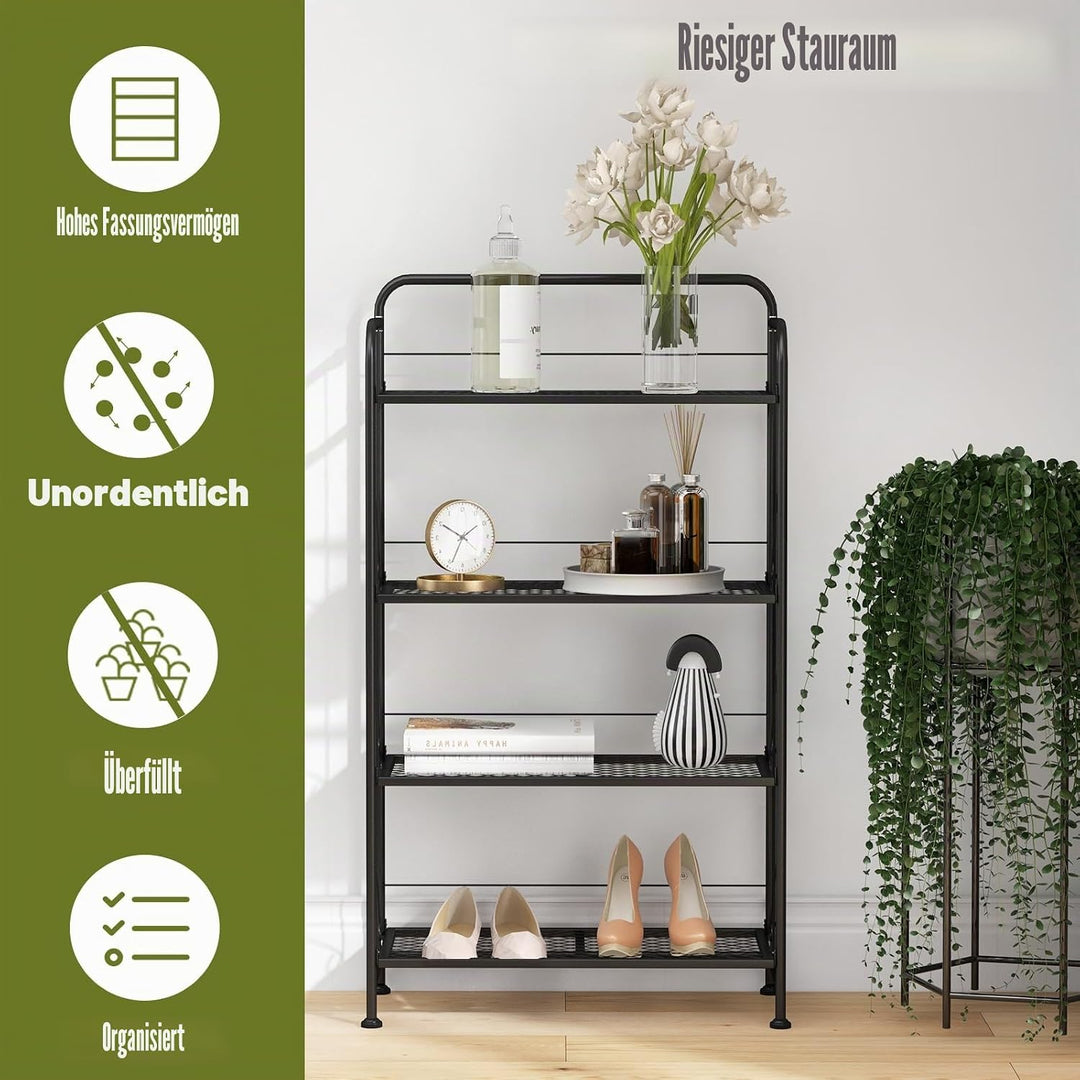 HOMASIS Pflanzregal mit 4 Ebenen, Klappbarer Pflanzenständer aus Metall, Blumenregal mit verstellbar