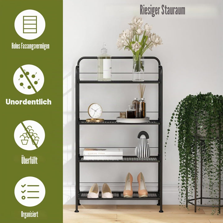 HOMASIS Pflanzregal mit 4 Ebenen, Klappbarer Pflanzenständer aus Metall, Blumenregal mit verstellbar