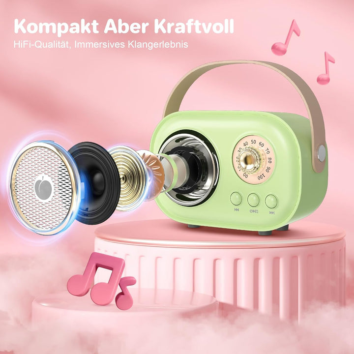 heetipuk Mini-Karaoke-Maschine für Kinder und Erwachsene, Tragbarer Bluetooth-Lautsprecher mit 2 Kab