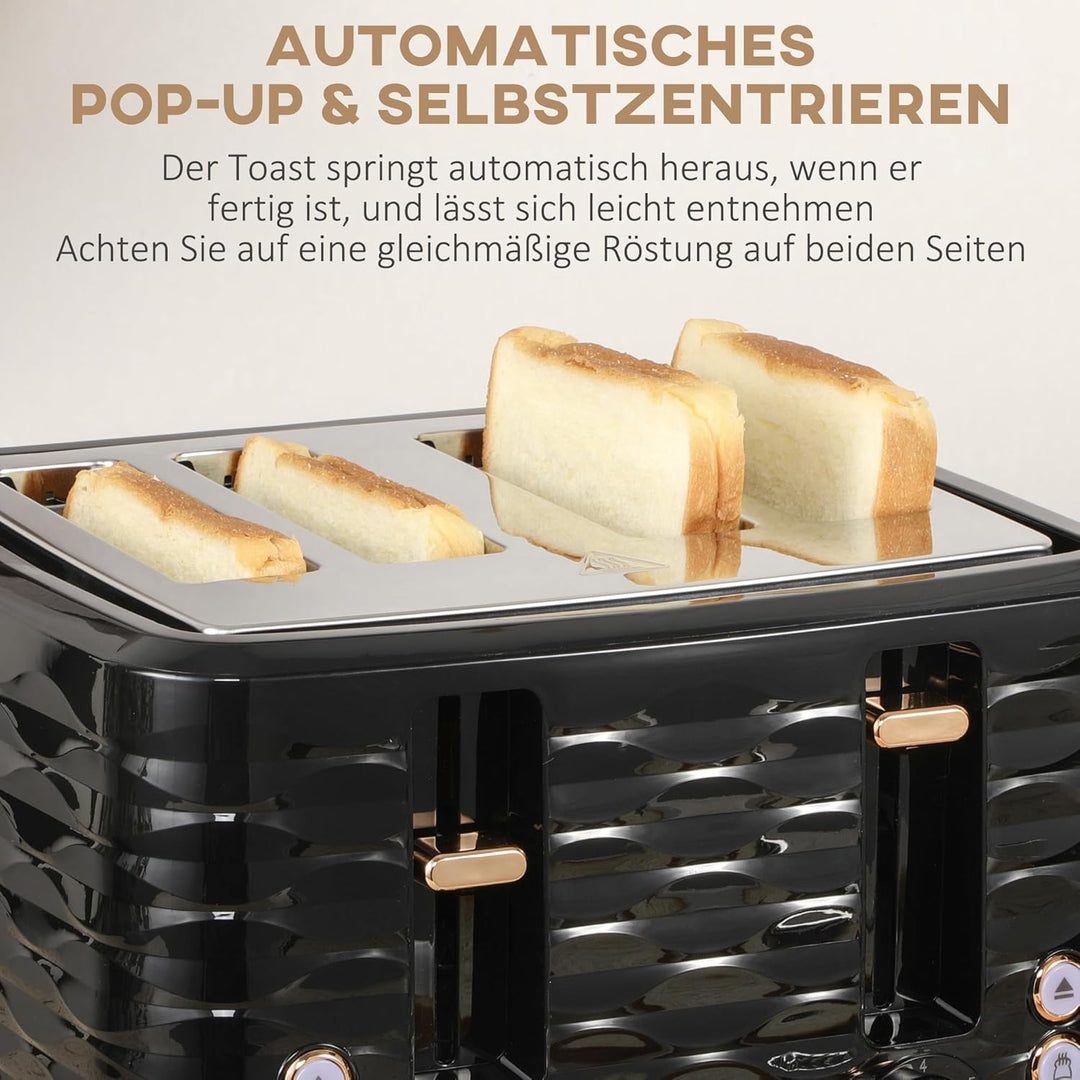 HOMCOM Wasserkocher Toaster Set Frühstück-Set mit 1,7L Wasserkocher, 4 Scheiben Toaster, 2200 W, 7 B