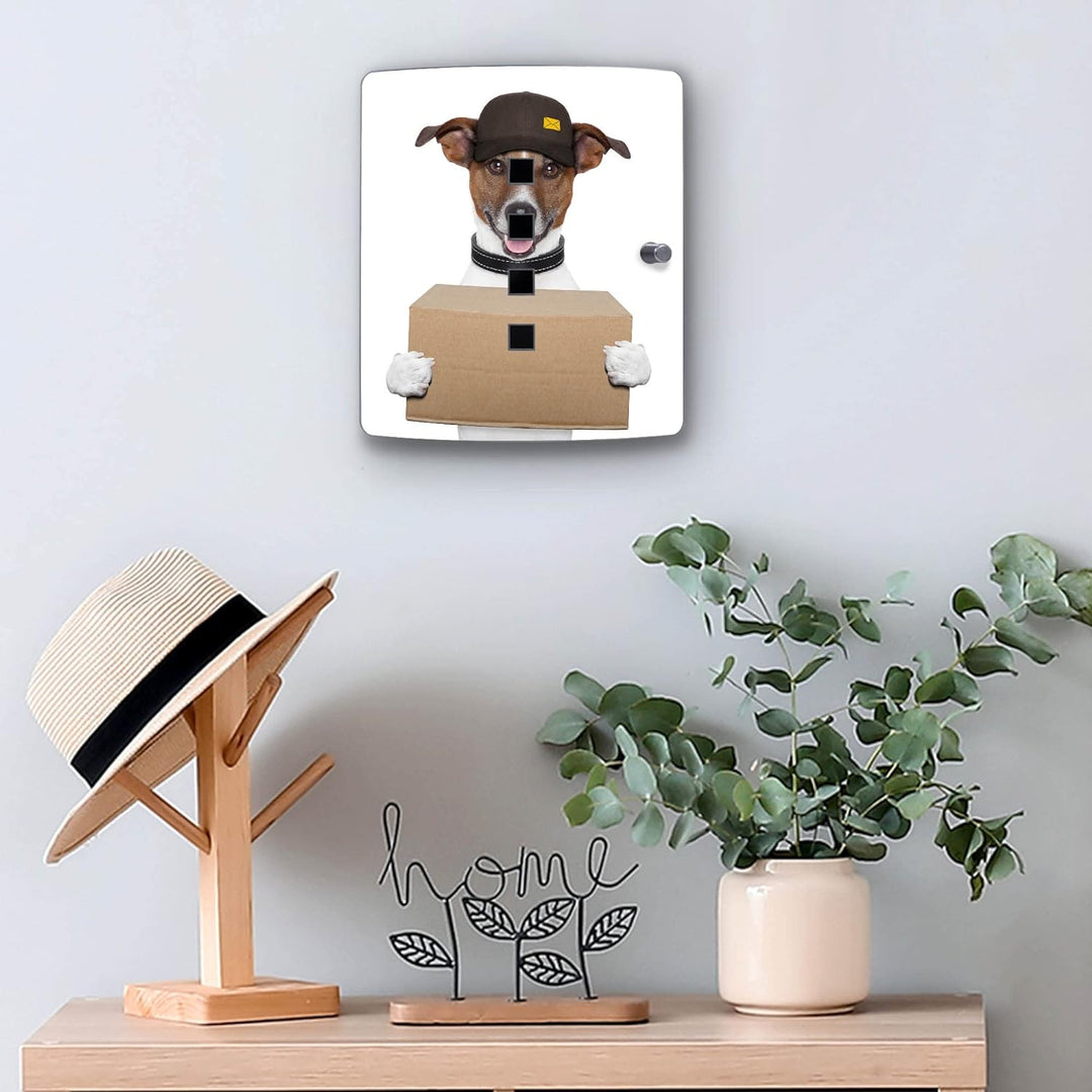 banjado® Design Schlüsselkasten aus Edelstahl Motiv Paketdienst Jack Russel für 24x21,5x7cm Schlüsse