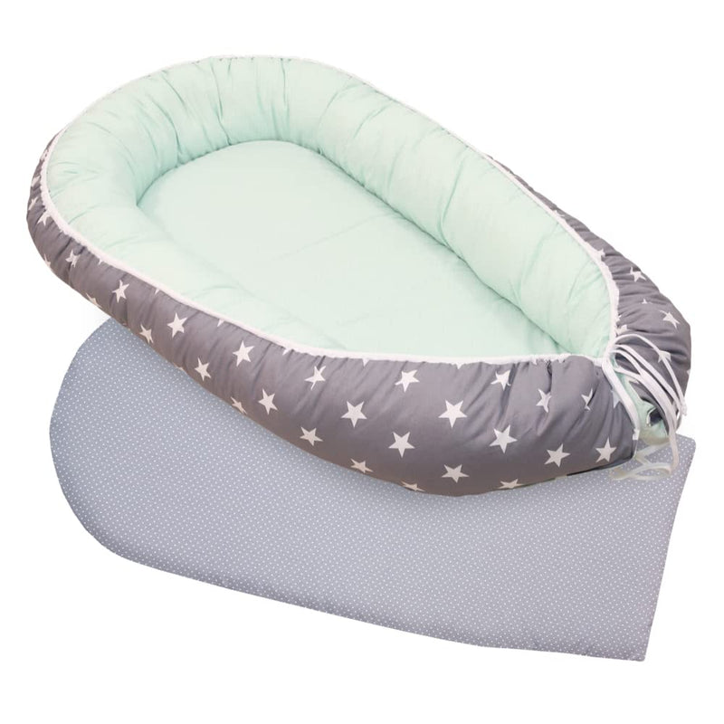 ULLENBOOM ® Babynest Set mit Einlage, Kuschelnest (55x95 cm) Mint Grau (Made in EU) - Baby Nestchen