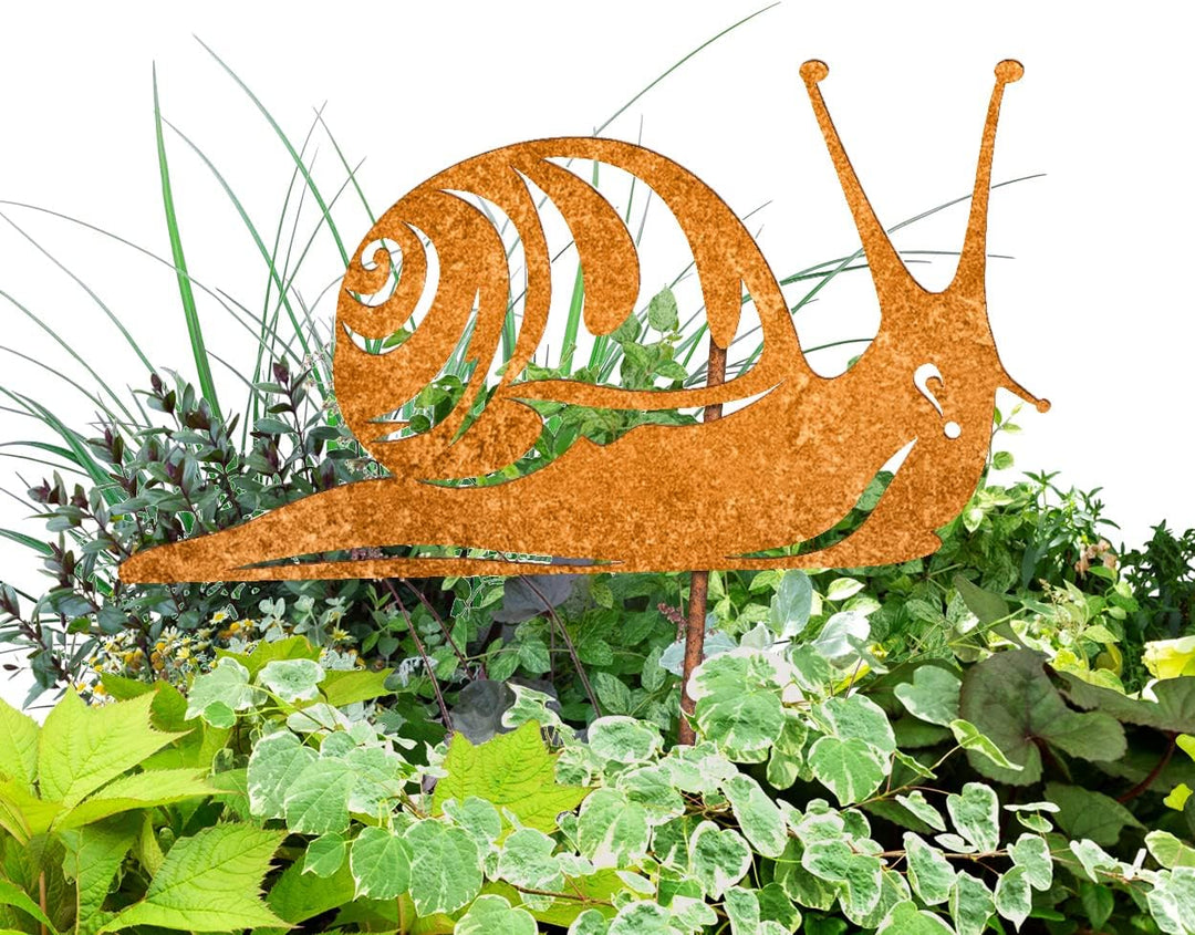 Terma Stahldesign Gartenstecker Set Schnecke Schmetterling Raupe – Rostfiguren aus Metall 22 cm brei