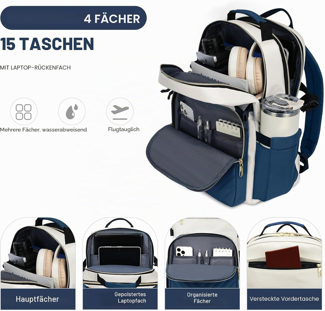 VANKEAN Laptop-Rucksack für Damen, 17.3 inch Beige-haze-blau 17.3", Beige-haze-blau 17.3"