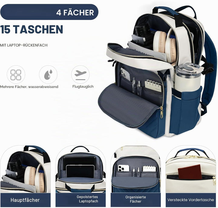 VANKEAN Laptop-Rucksack für Damen, 17.3 inch Beige-haze-blau 17.3", Beige-haze-blau 17.3"