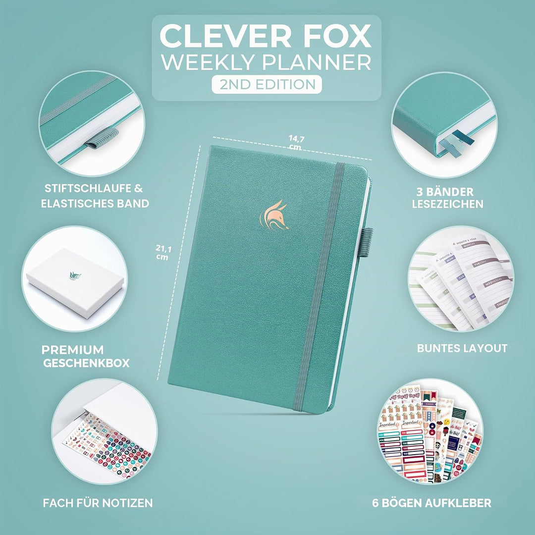 Clever Fox Planner 2. Auflage - Farbenfroher Planer für Wöchentliche und Monatliche Ziele, Zeitmanag