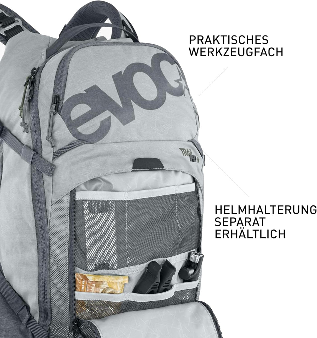 EVOC TRAIL PRO 10l Rucksack für Trailriding & Renneinsätze, Backpack 26l S-M Steingrau/Carbon Grau,