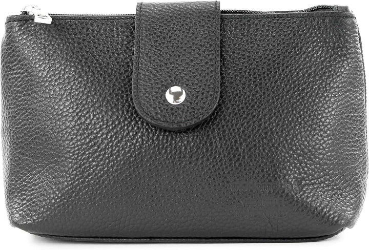 modamoda de T213 Damen Leder Kosmetiktasche Reiseetui Medium handmade in Italy Schwarz, Schwarz