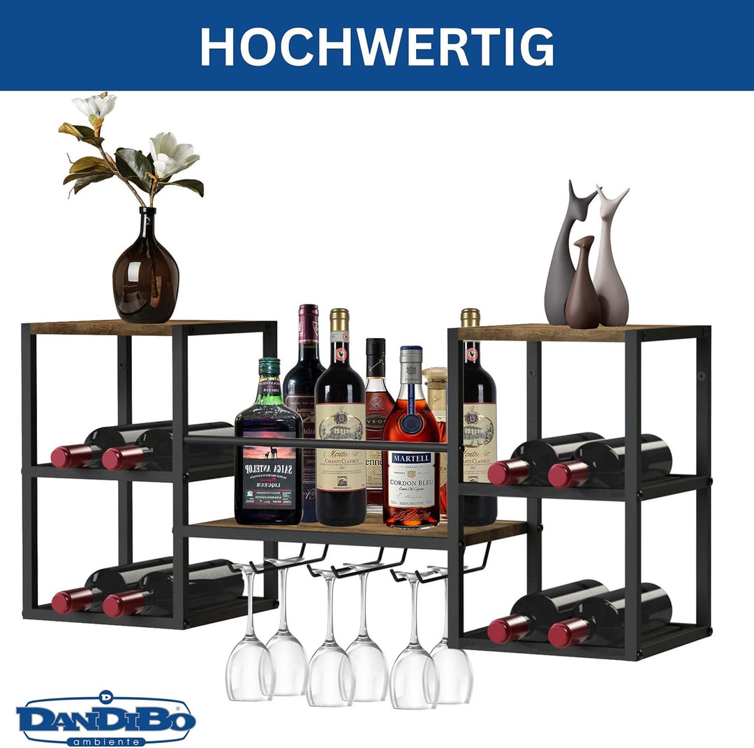 DanDiBo Weinregal Wand Metall Holz 96604 Flaschenregal mit Glashalter Wandmontage Weinflaschenhalter