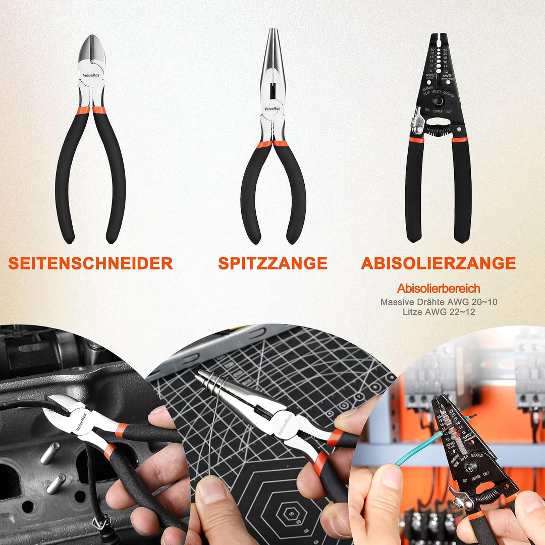 ValueMax werkzeugkoffer gefüllt 150tlg., Werkzeug Set mit Werkzeugkoffer für Haushalt Reparatur, Hei