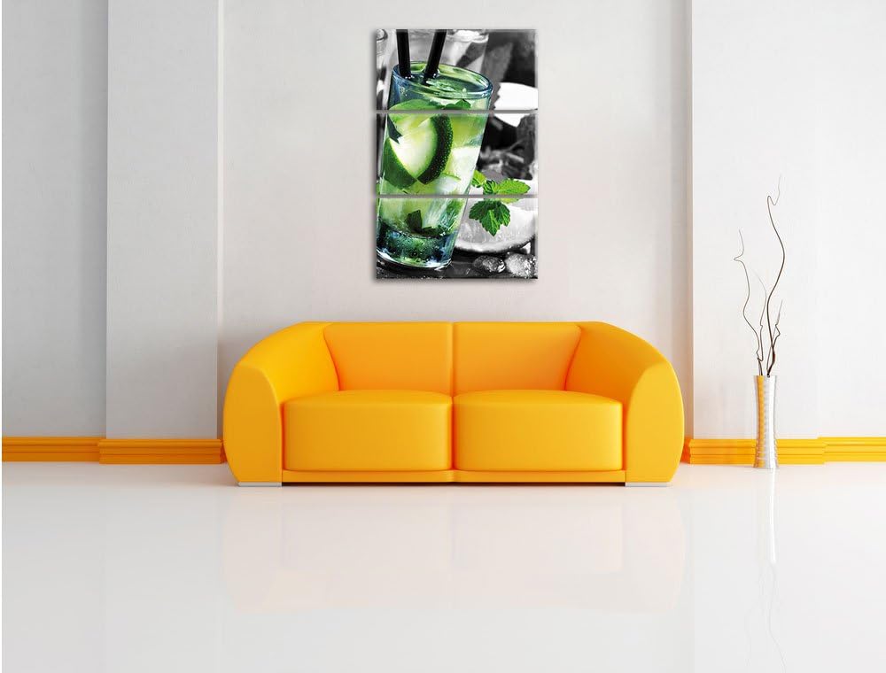 Pixxprint Caipirinhacocktails auf Tablett / 3-Teilig/Gesamtmass 120cm Leinwandbild bespannt auf Holz
