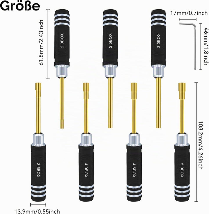 Sechskantmutter Schraubendreher Satz 2.0mm 2.5mm 3.0mm 3.5mm 4.0mm 4.5mm 5.0mm RC Werkzeug Steckschl