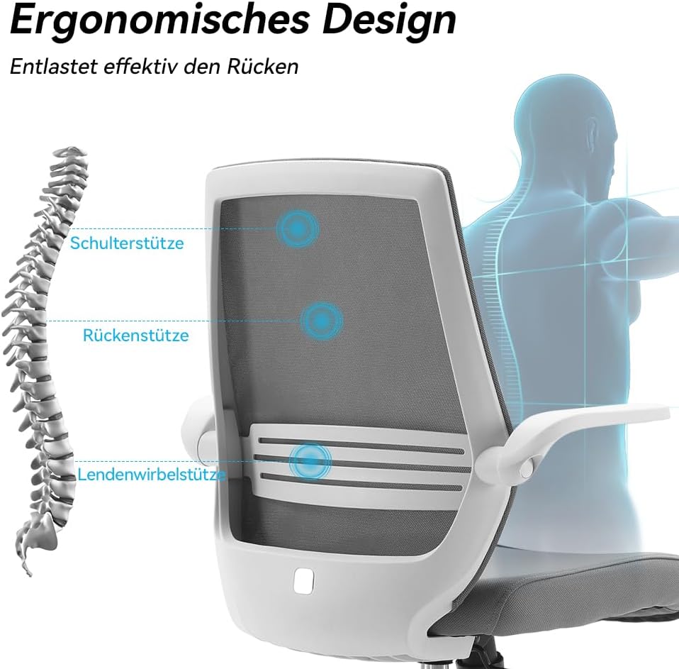 SIHOO Bürostuhl Ergonomisch Schreibtischstuhl mit Hochklappbaren Armlehnen Höhenverstellung Taillens