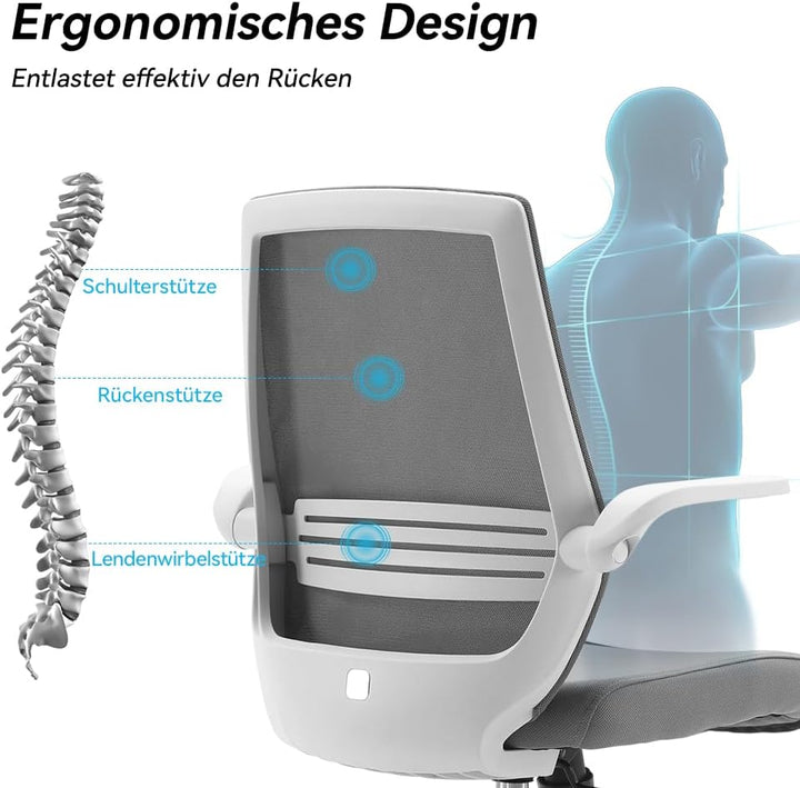 SIHOO Bürostuhl Ergonomisch Schreibtischstuhl mit Hochklappbaren Armlehnen Höhenverstellung Taillens