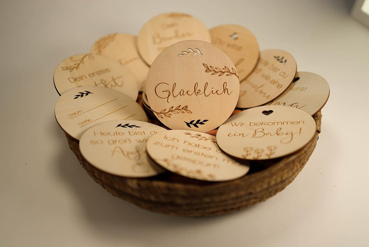 OLGS Holz Baby Meilensteinkarten 40 Meilensteine inkl. Stoffbeutel | Geschenkidee für werdende Mütte
