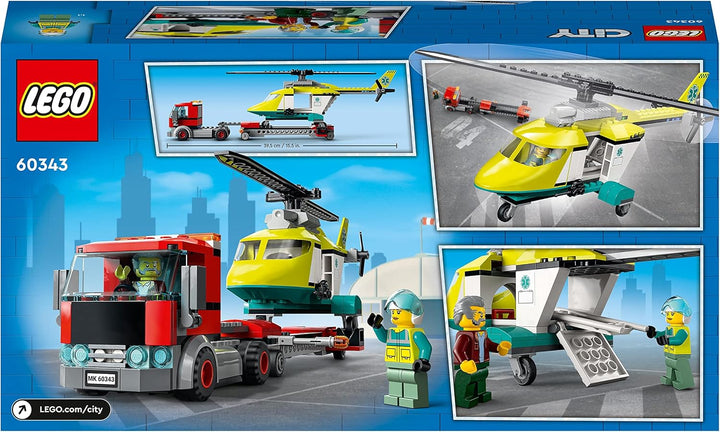 LEGO 60343 City Hubschrauber Transporter, Spielzeug ab 5 Jahren mit LKW, Rettungshubschrauber und Mi