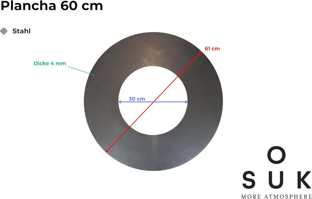 SOUK ONE Plancha Ø 60 cm Feuerring Feuerplatte Grillring für Feuerschale, Feuertonne - Grillplatte a