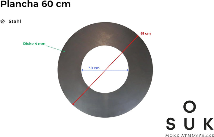 SOUK ONE Plancha Ø 60 cm Feuerring Feuerplatte Grillring für Feuerschale, Feuertonne - Grillplatte a