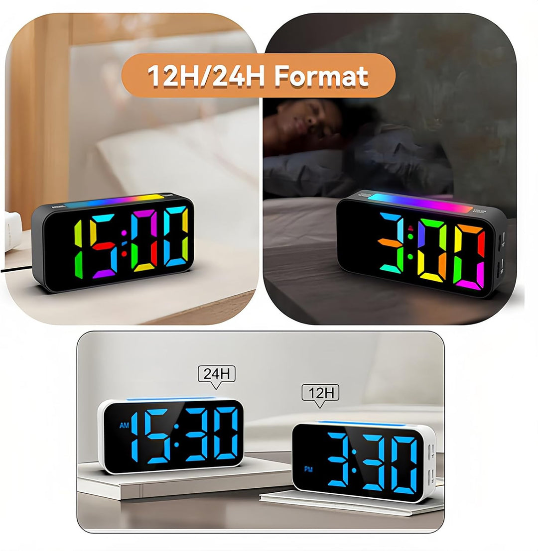 Lancoon Farbiger Digitalwecker mit Snooze Funktion RGB Grossdisplay 8 Farboptionen 12 24h Format Lau
