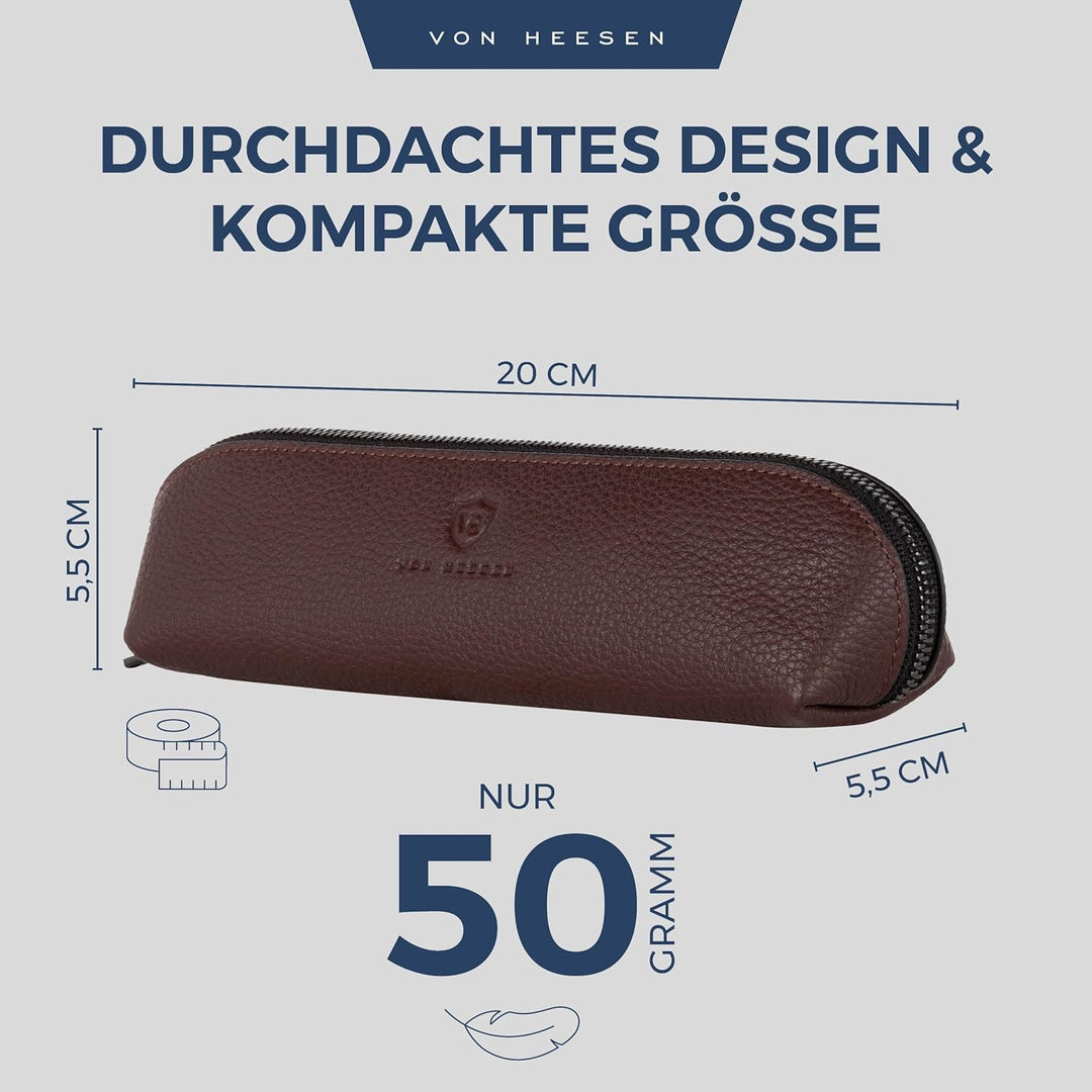 VON HEESEN® Echtleder Federmäppchen Leder Federmappe Etui für Stifte Mäppchen Schule Federtasche Uni