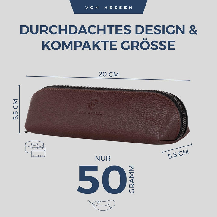 VON HEESEN® Echtleder Federmäppchen Leder Federmappe Etui für Stifte Mäppchen Schule Federtasche Uni
