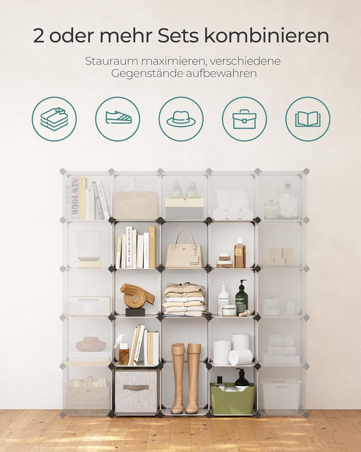 SONGMICS Schuhregal, Regalsystem, Steckregal, 15 Würfel, DIY Würfelregal, stapelbar, aus PP-Kunststo