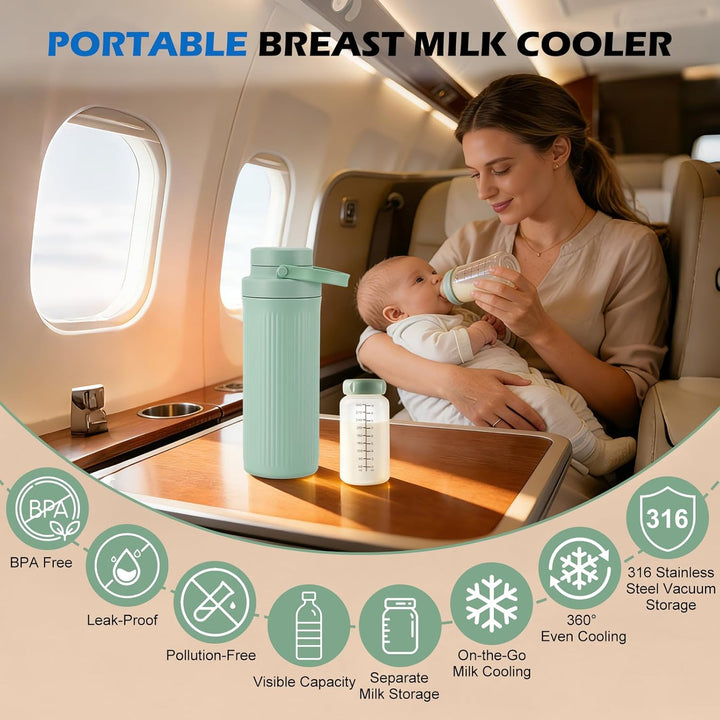 Tragbarer Muttermilchkühler 1,5L mit 2x300ml Muttermilchaufbewahrungsflaschen, 360° Gesamtkühlung Ba