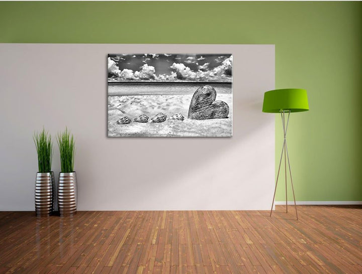 Pixxprint Sandstrand mit Muscheln als Leinwandbild/Grösse: 100x70 cm/Wandbild/Kunstdruck/fertig besp