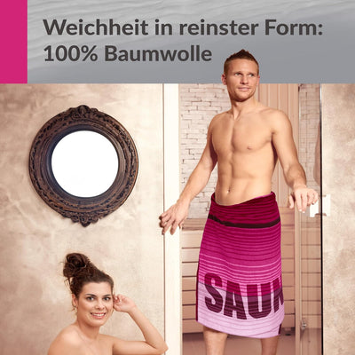 Lashuma Saunatuch Oslo, Streifen Rosa bis Weinrot, Hochwertiges Saunaliegetuch, Riesen Badehandtuch,