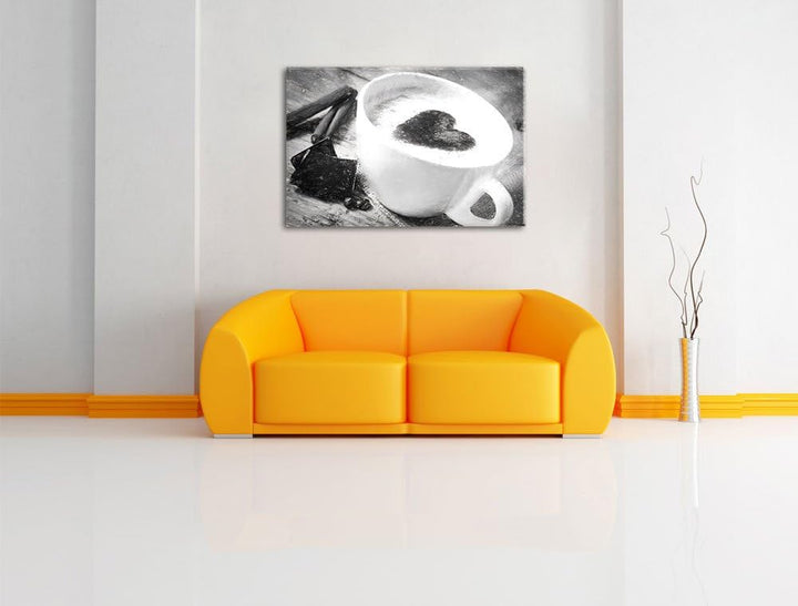 Kaffeetasse Kohle Effekt, Format: 100x70 auf Leinwand, XXL riesige Bilder fertig gerahmt mit Keilrah