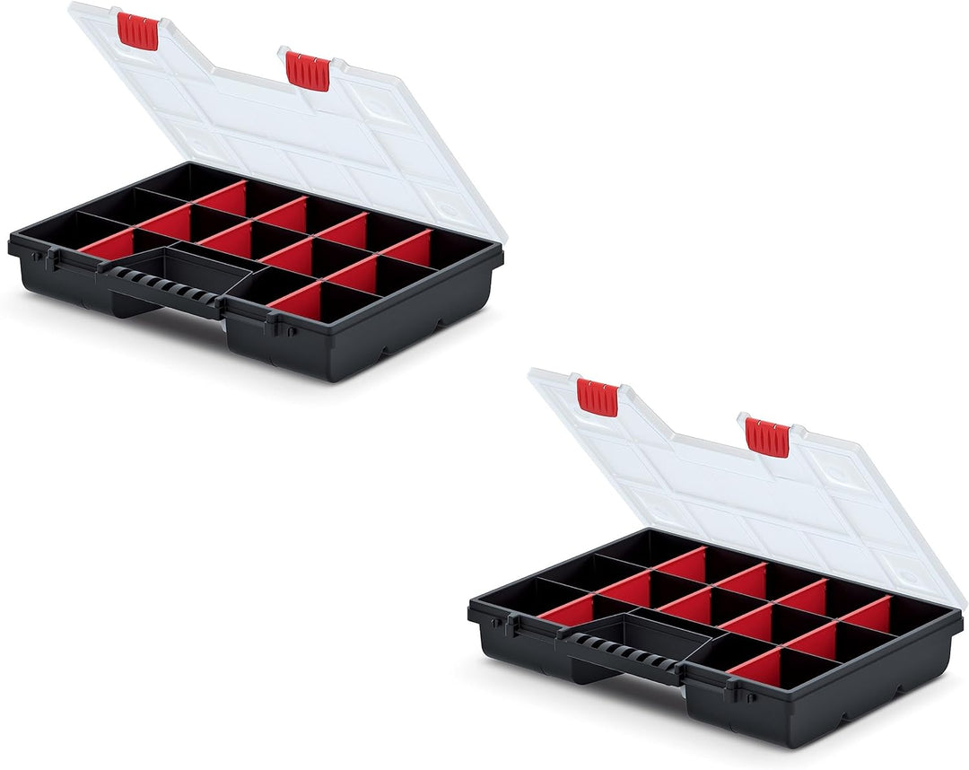Mivos Doppelseitig Sortimentskasten 390 x 290 x 130 mm mit 30 Verstellbare Fächer - 2 Seitig Sortier