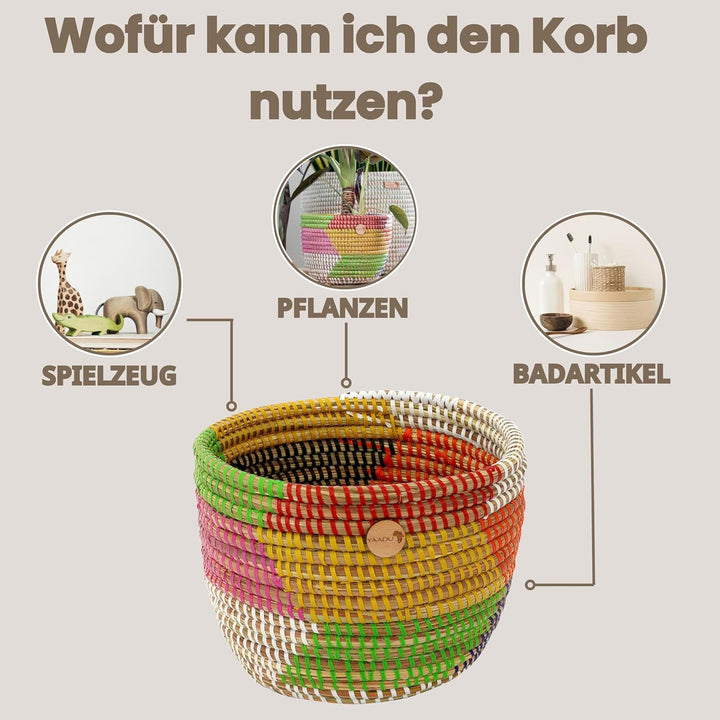 YAADU Geflochtener Korb – Blumentopf, Aufbewahrungskorb, Übertopf, Regalkorb, Pflanzenkorb, Afrikani