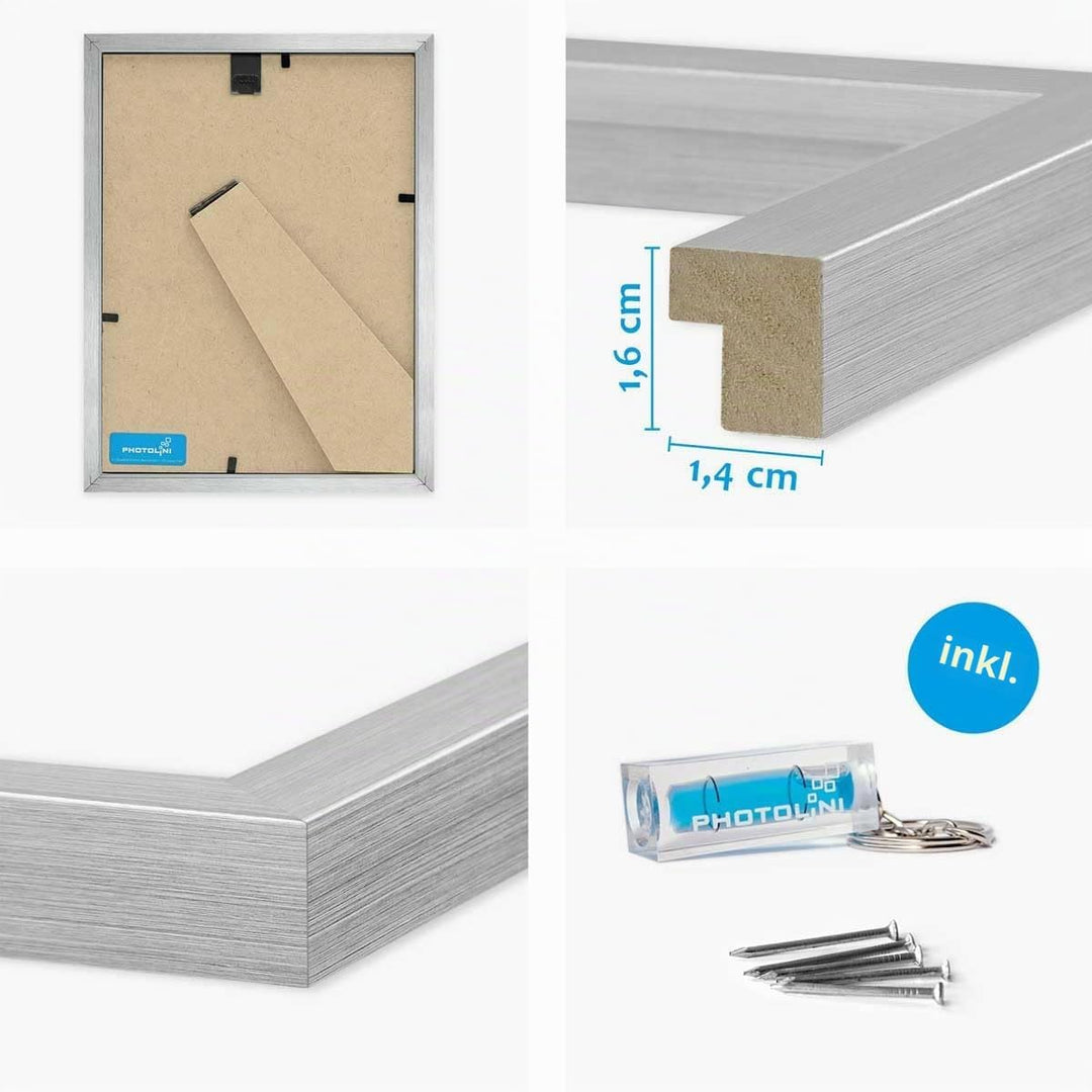 PHOTOLINI Bilderrahmen 15x20 Holz MDF, 3er Set Bilderrahmen 20x15 Silber, Picture Frame mit Acrylgla