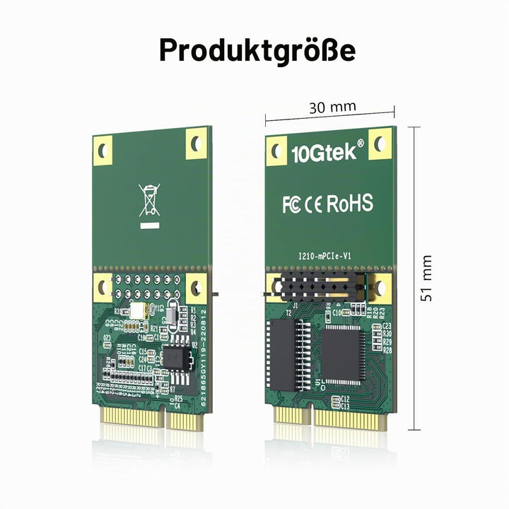 Mini PCIe 1G Ethernet Network Card (Intel I210AT), 30-cm Cable Length, Single Port RJ45, Mini Pice I