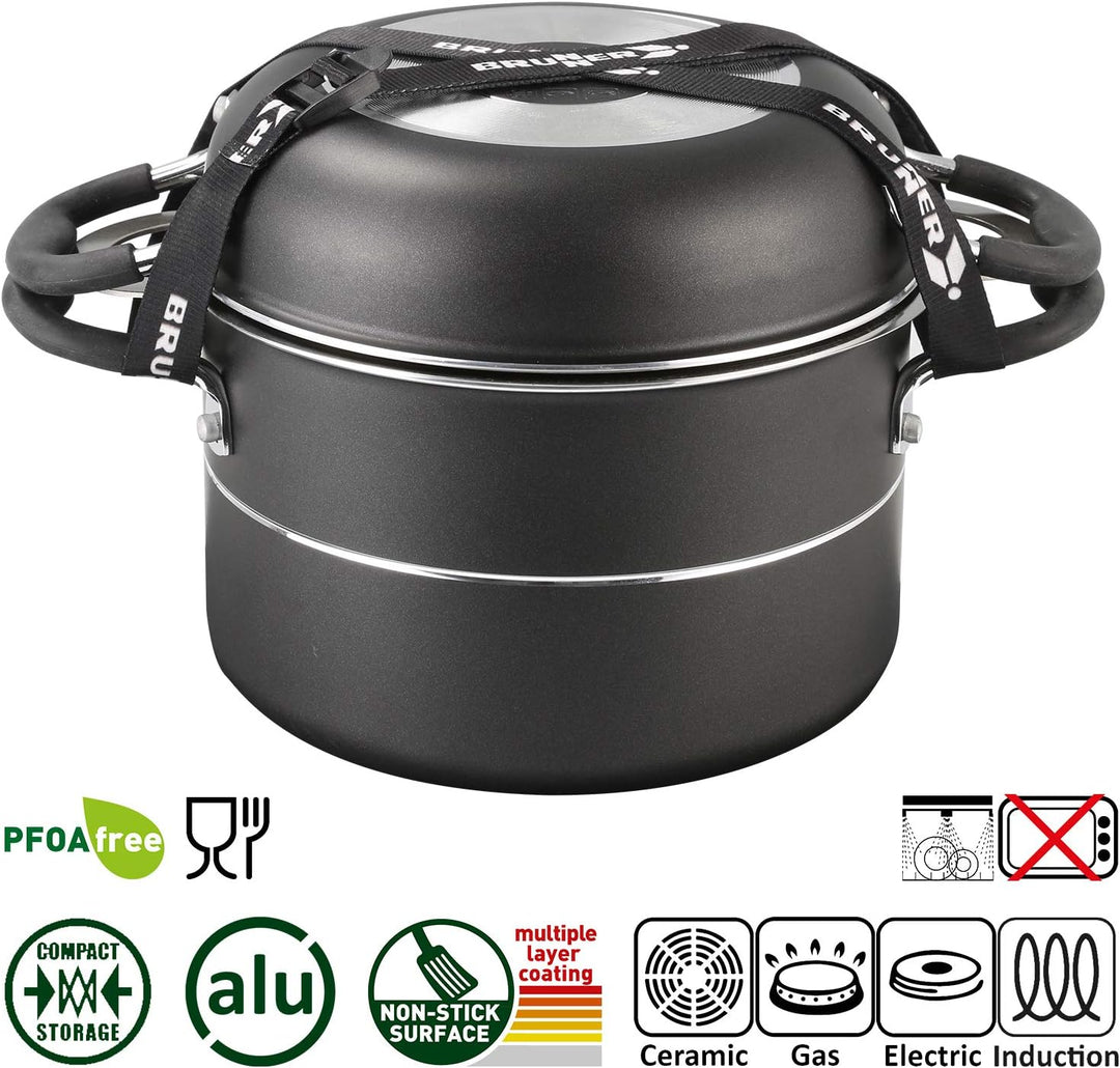 BRUNNER Camping Kochgeschirr-Set Alu (Töpfe und Pfannen) - ø 20, 22 oder 24-cm Pirate Vakublock - 4
