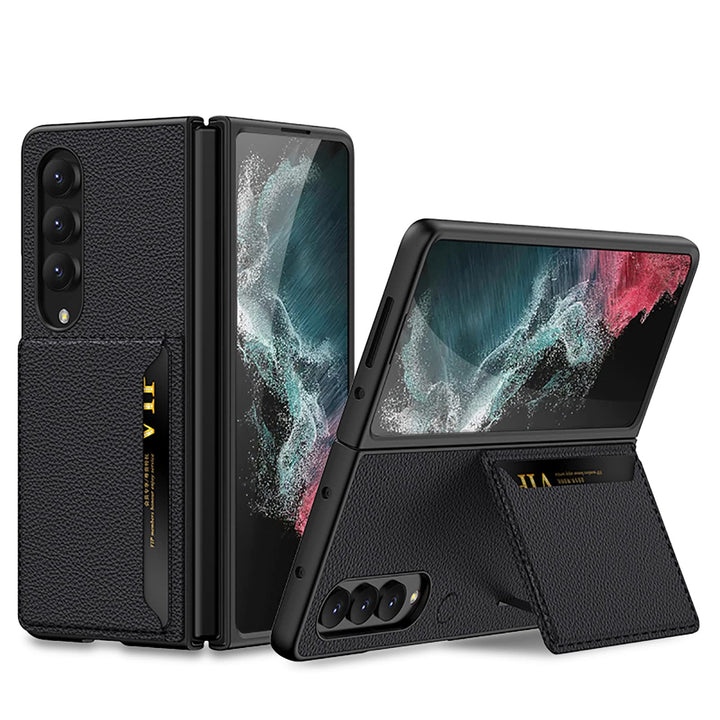 COQUE Hülle für Samsung Galaxy Z Fold 4,Ultra Slim Soft Leather Card Slot Bag Phone Case mit Standfu