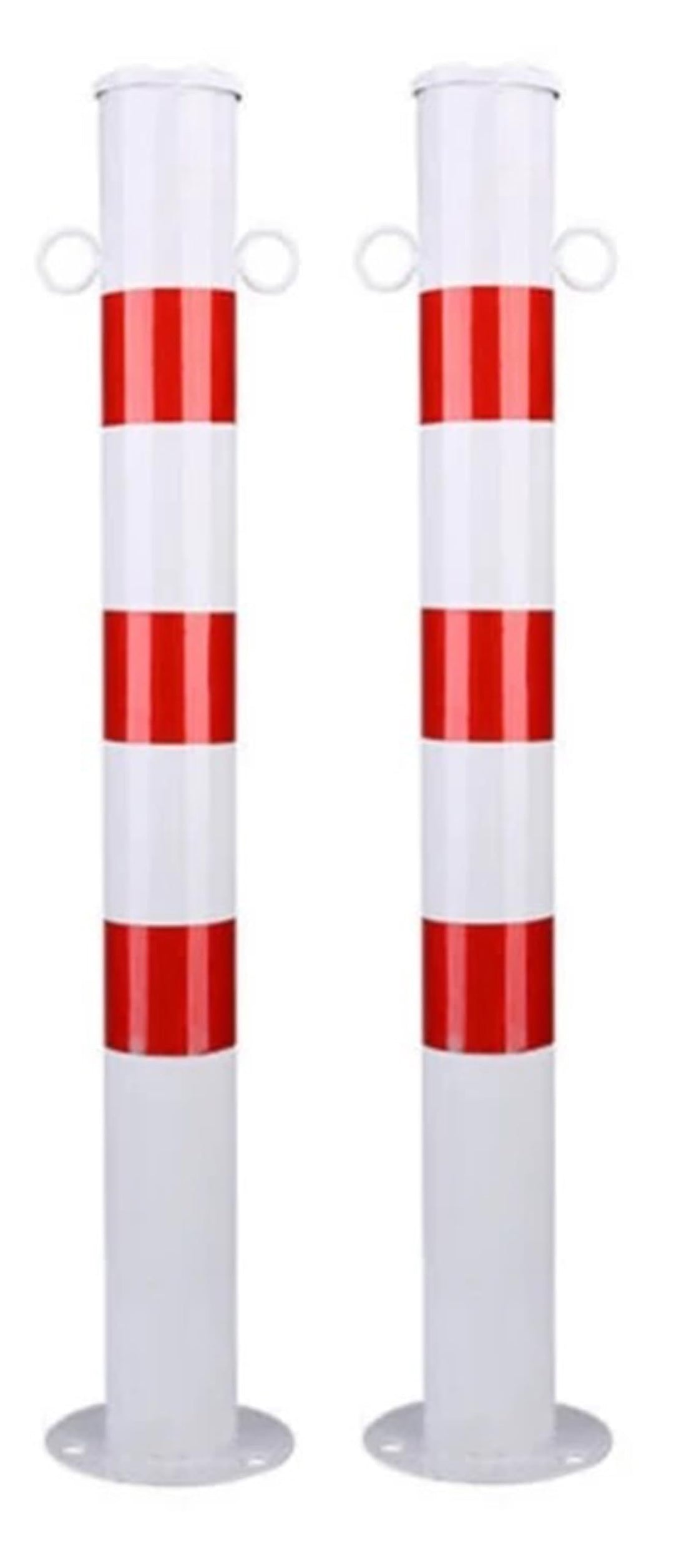 Absperrpfosten Metall Rot-Weiss Ø76mm H750mm 2 Ösen zum Stahl Robust Standfuss Stabil Park Poller Se