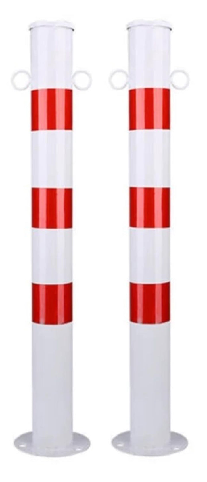 Absperrpfosten Metall Rot-Weiss Ø76mm H750mm 2 Ösen zum Stahl Robust Standfuss Stabil Park Poller Se