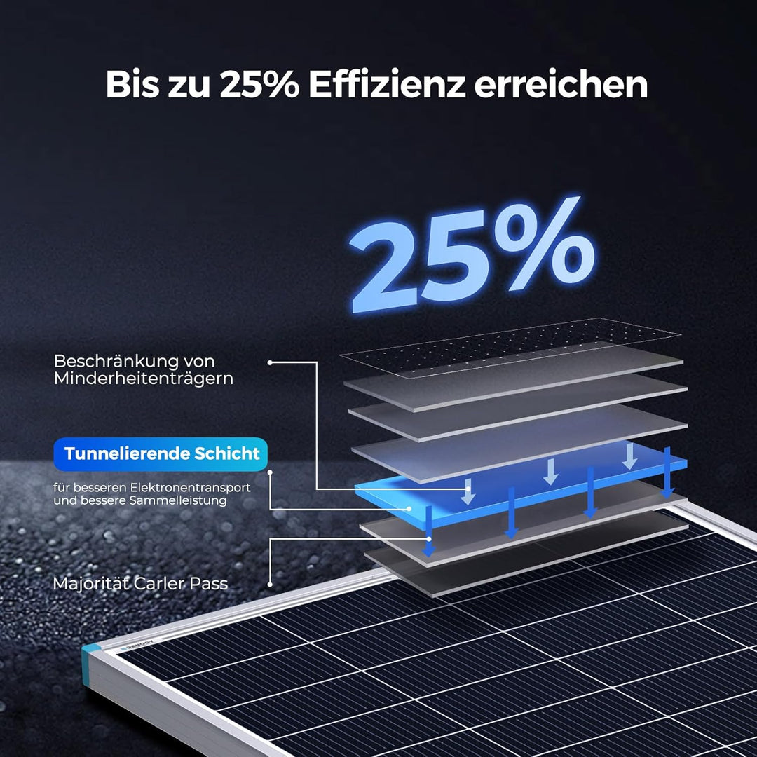 Renogy 16BB N-Typ 200 Watt 24V Solarmodul, 25% Hoch-Effizienz, PV Modul Ladegerät für RV Marine Roof